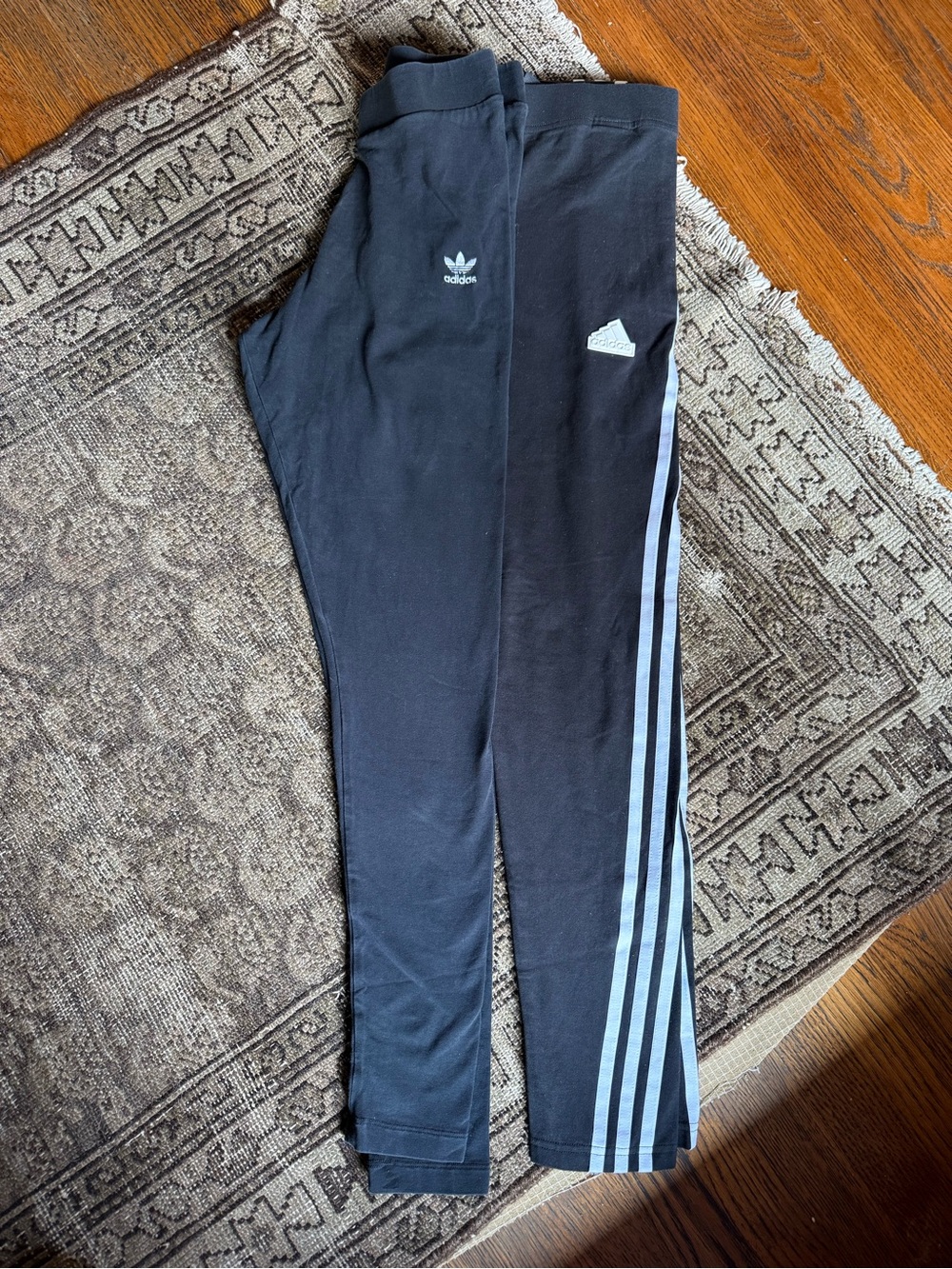 2 Adidas women’s small and medium Black Track Pants with Light Stripes